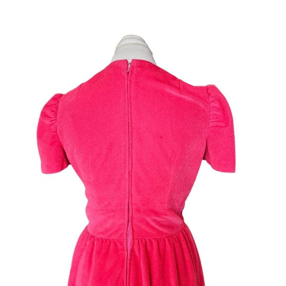 Vintage 60s 70s Barbie Pink Velour Long Dress‎ Floor Length Puff Sleeve 6 8 READ - Picture 6 of 7
